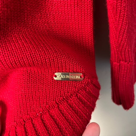 Calvin Klein red waffle knit cowl neck sweater - Picture 7 of 9